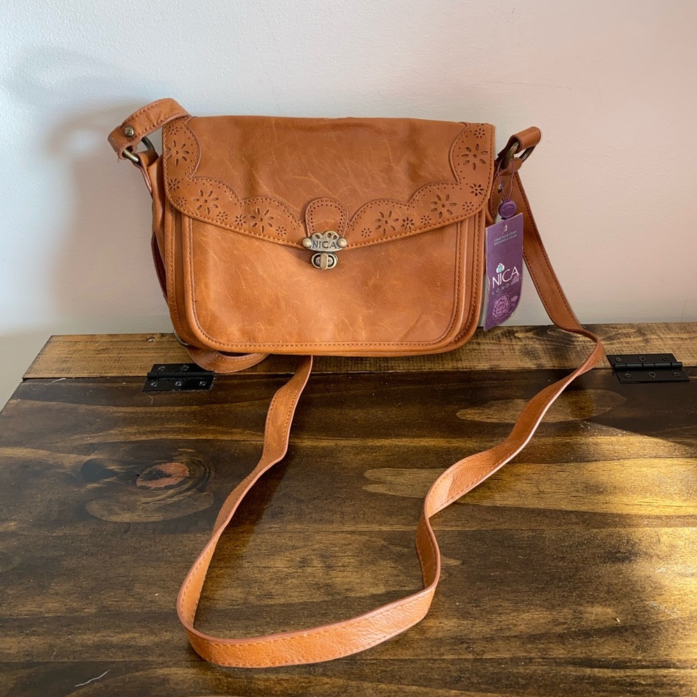 Nica Tan Leather Crossbody Purse Bag NWT